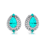 Double Halo Cluster Diamonds Teardrop Paraiba Tourmaline Stud Earrings - GeumJewels