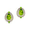 Double Halo Cluster Diamonds Teardrop Peridot Stud Earrings - GeumJewels