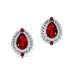 Double Halo Cluster Diamonds Teardrop Ruby Stud Earrings - GeumJewels