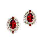 Double Halo Cluster Diamonds Teardrop Ruby Stud Earrings - GeumJewels