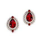 Double Halo Cluster Diamonds Teardrop Ruby Stud Earrings - GeumJewels