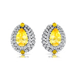 Double Halo Cluster Diamonds Teardrop Yellow Sapphire Stud Earrings - GeumJewels