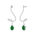 Elegant Spiral Teardrop Emerald Diamond Drop Earrings - GeumJewels