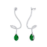 Elegant Spiral Teardrop Emerald Diamond Drop Earrings - GeumJewels