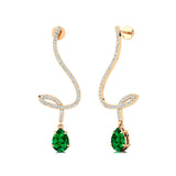 Elegant Spiral Teardrop Emerald Diamond Drop Earrings - GeumJewels