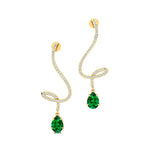 Elegant Spiral Teardrop Emerald Diamond Drop Earrings - GeumJewels