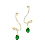 Elegant Spiral Teardrop Emerald Diamond Drop Earrings - GeumJewels