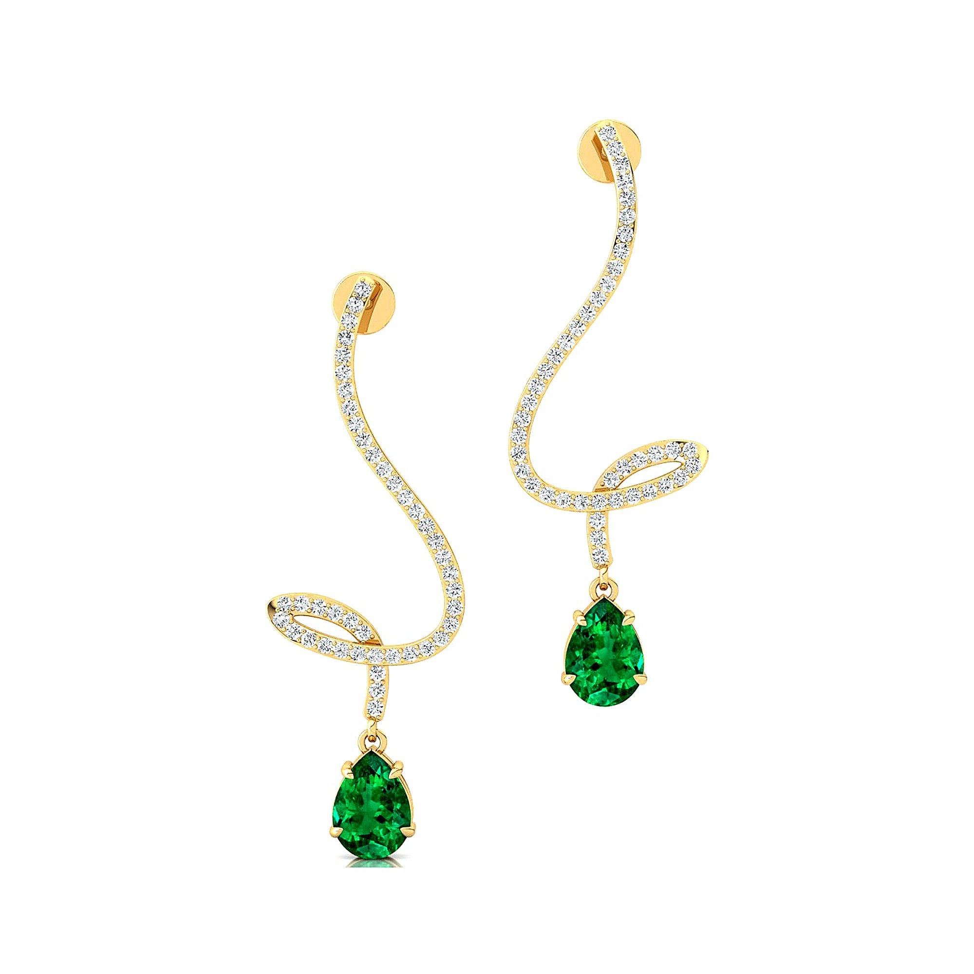 Elegant Spiral Teardrop Emerald Diamond Drop Earrings - GeumJewels