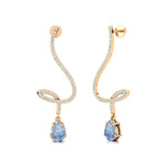 Elegant Spiral Teardrop Moonstone Diamond Drop Earrings - GeumJewels