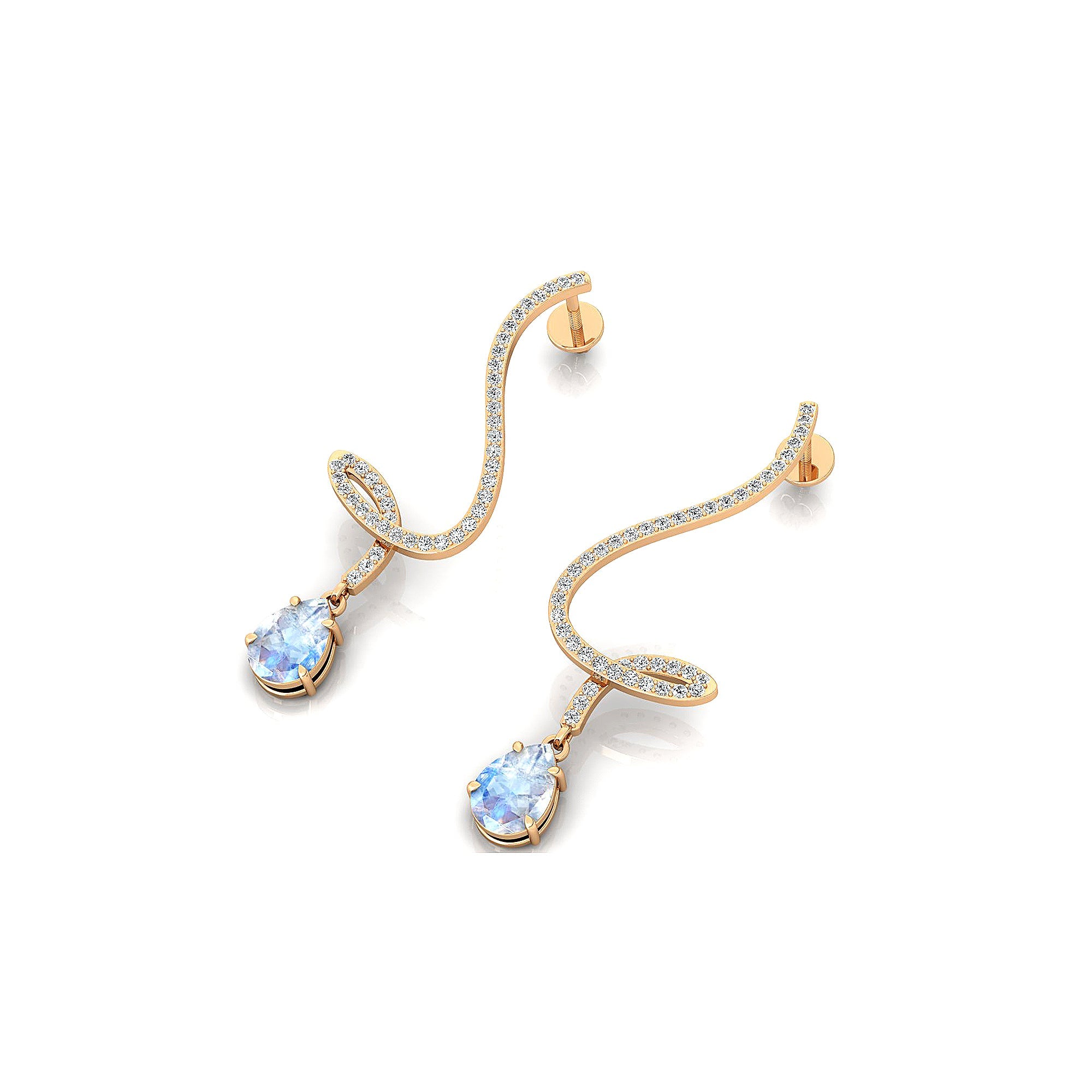 Elegant Spiral Teardrop Moonstone Diamond Drop Earrings - GeumJewels