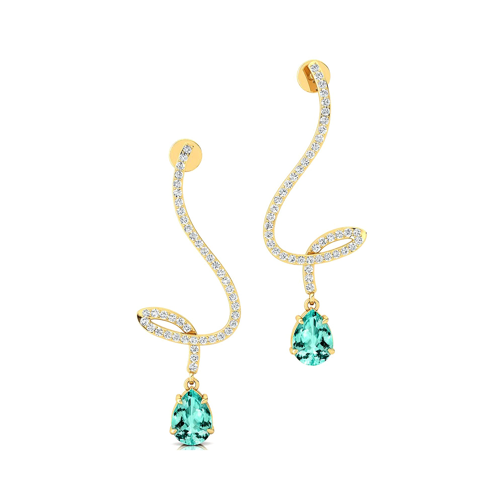 Elegant Spiral Teardrop Paraiba Tourmaline Diamond Drop Earrings - GeumJewels