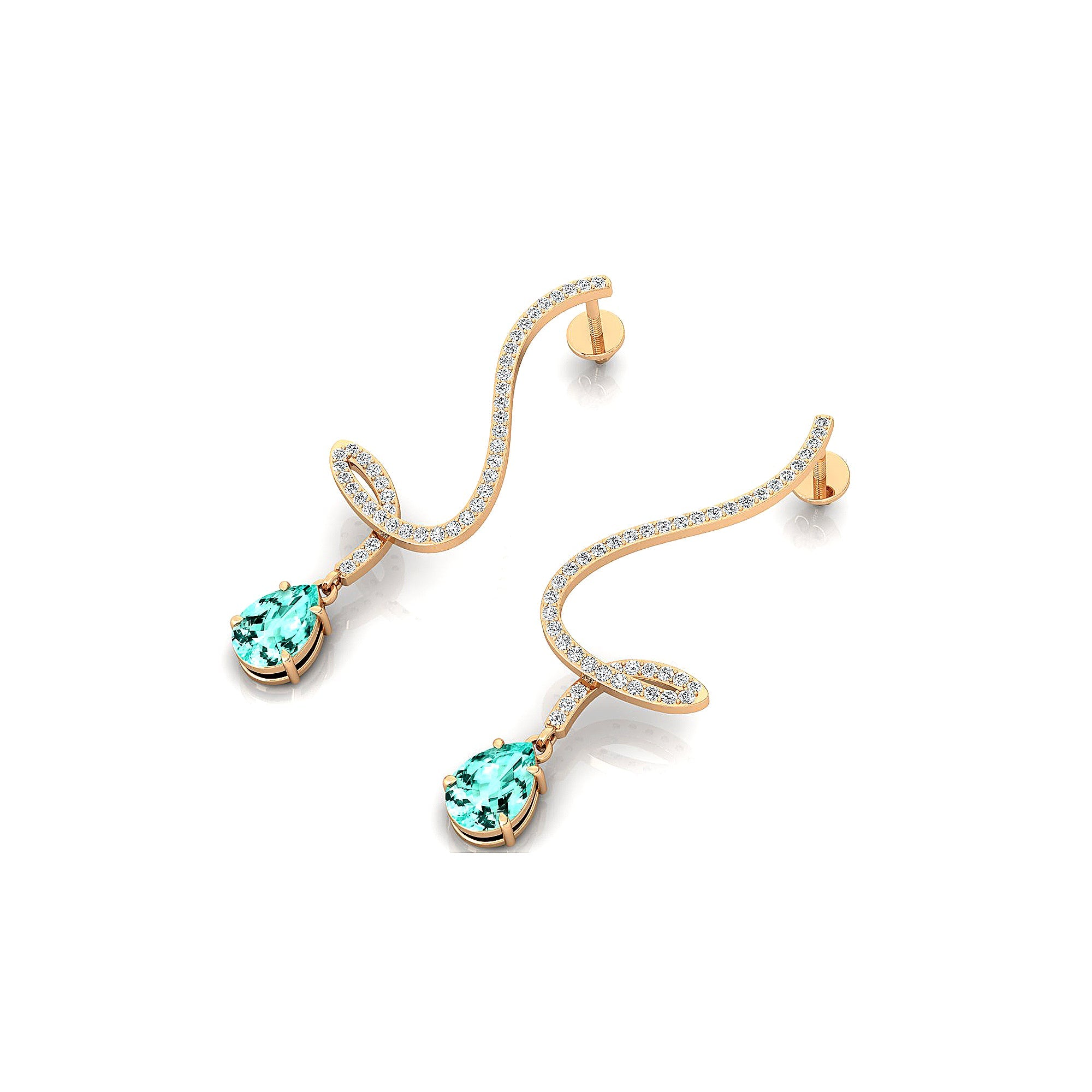 Elegant Spiral Teardrop Paraiba Tourmaline Diamond Drop Earrings - GeumJewels