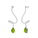 Elegant Spiral Teardrop Peridot Diamond Drop Earrings - GeumJewels