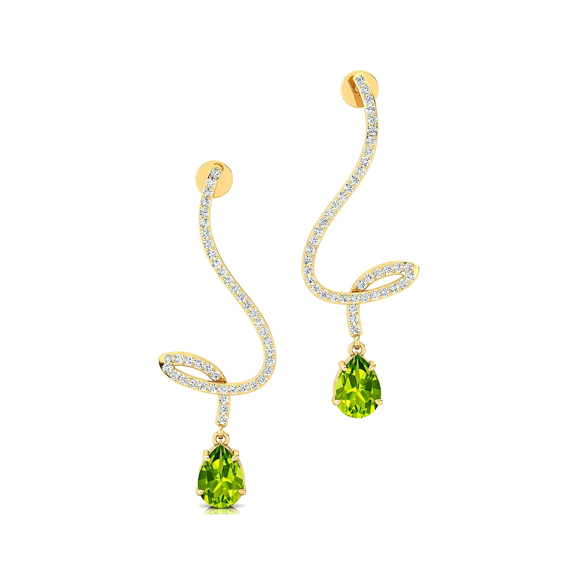 Elegant Spiral Teardrop Peridot Diamond Drop Earrings - GeumJewels