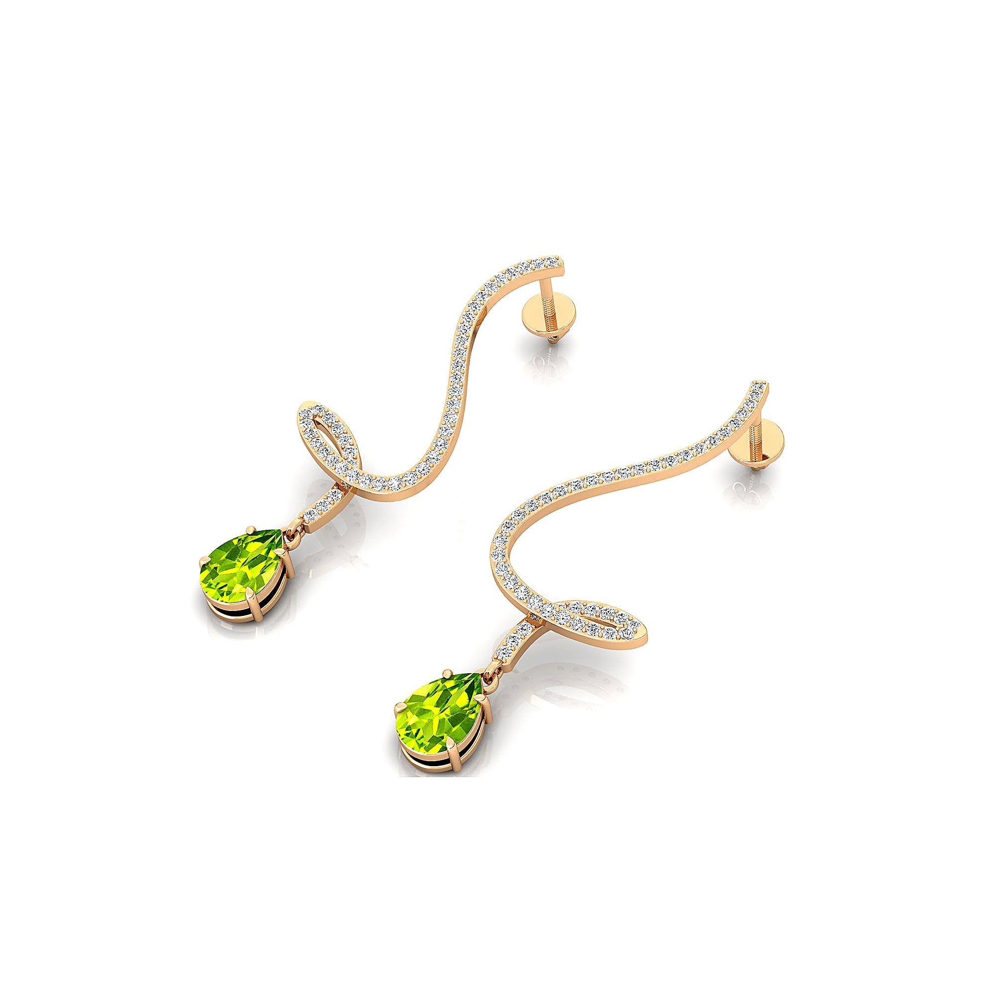 Elegant Spiral Teardrop Peridot Diamond Drop Earrings - GeumJewels