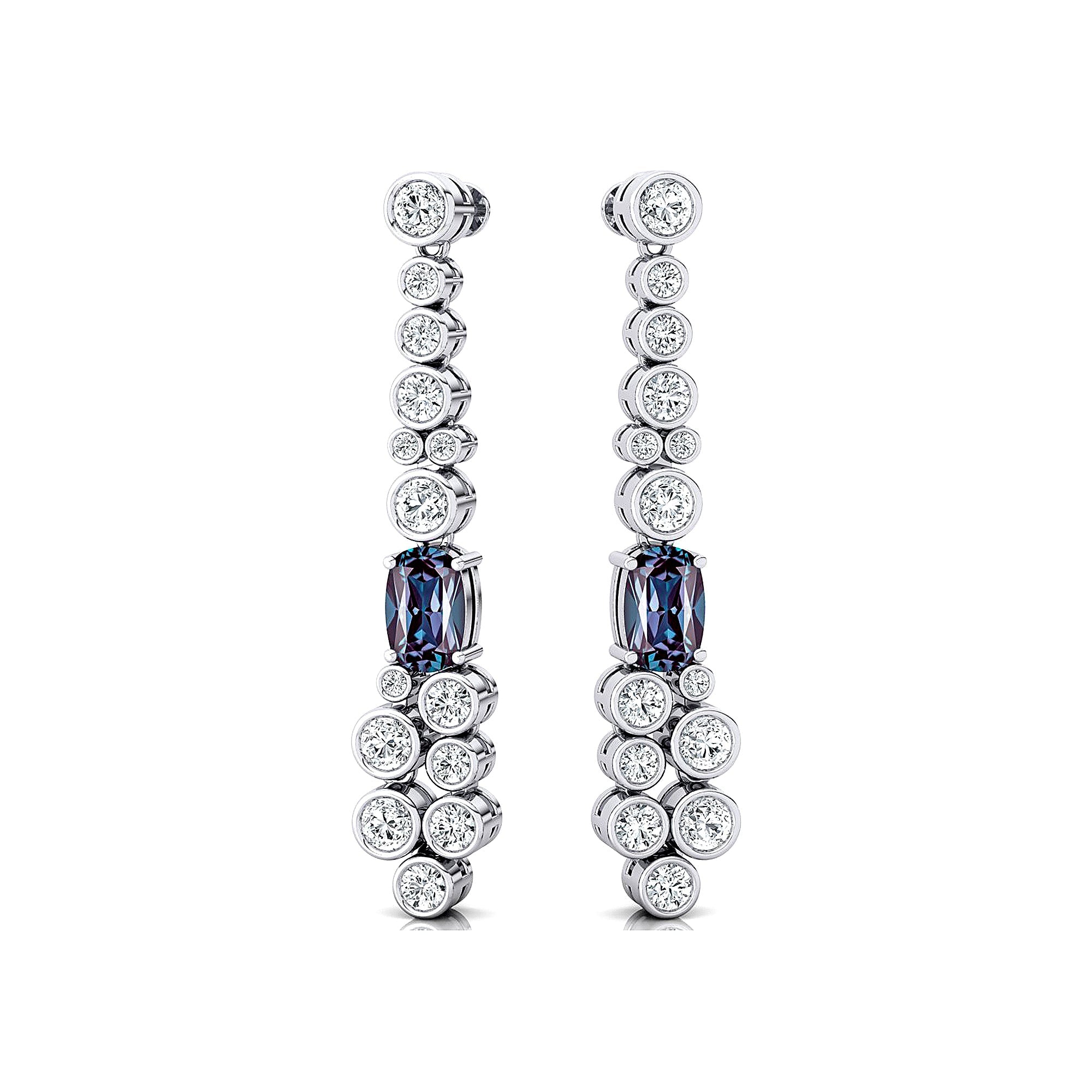 Elongated Cushion Alexandrite Bezel Set Diamond Drop Earrings - GeumJewels