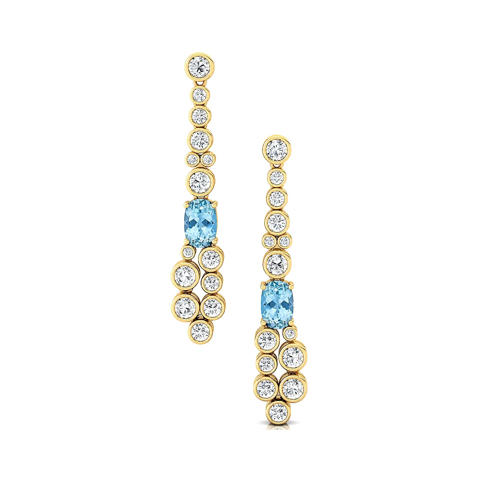 Elongated Cushion Aquamarine Bezel Set Diamond Drop Earrings - GeumJewels