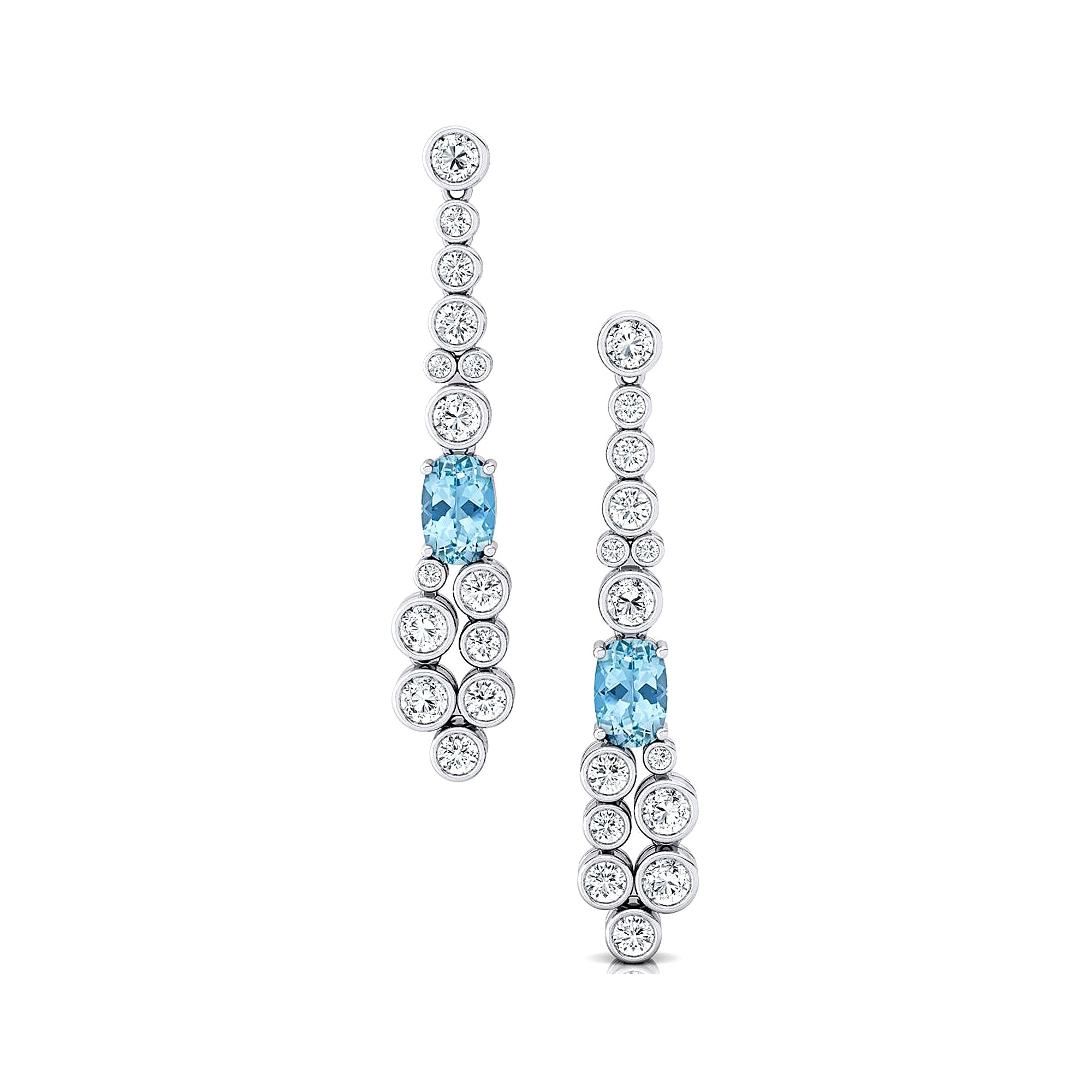 Elongated Cushion Aquamarine Bezel Set Diamond Drop Earrings - GeumJewels
