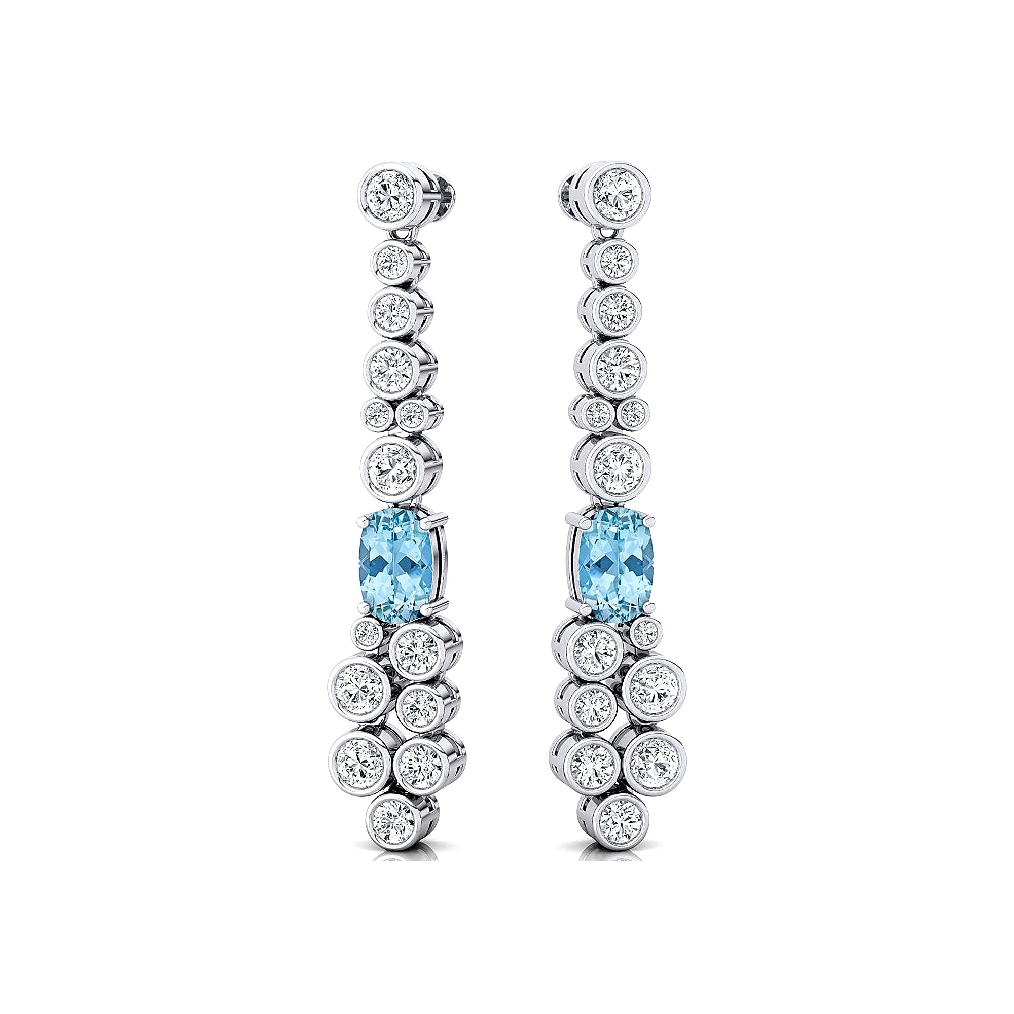 Elongated Cushion Aquamarine Bezel Set Diamond Drop Earrings - GeumJewels