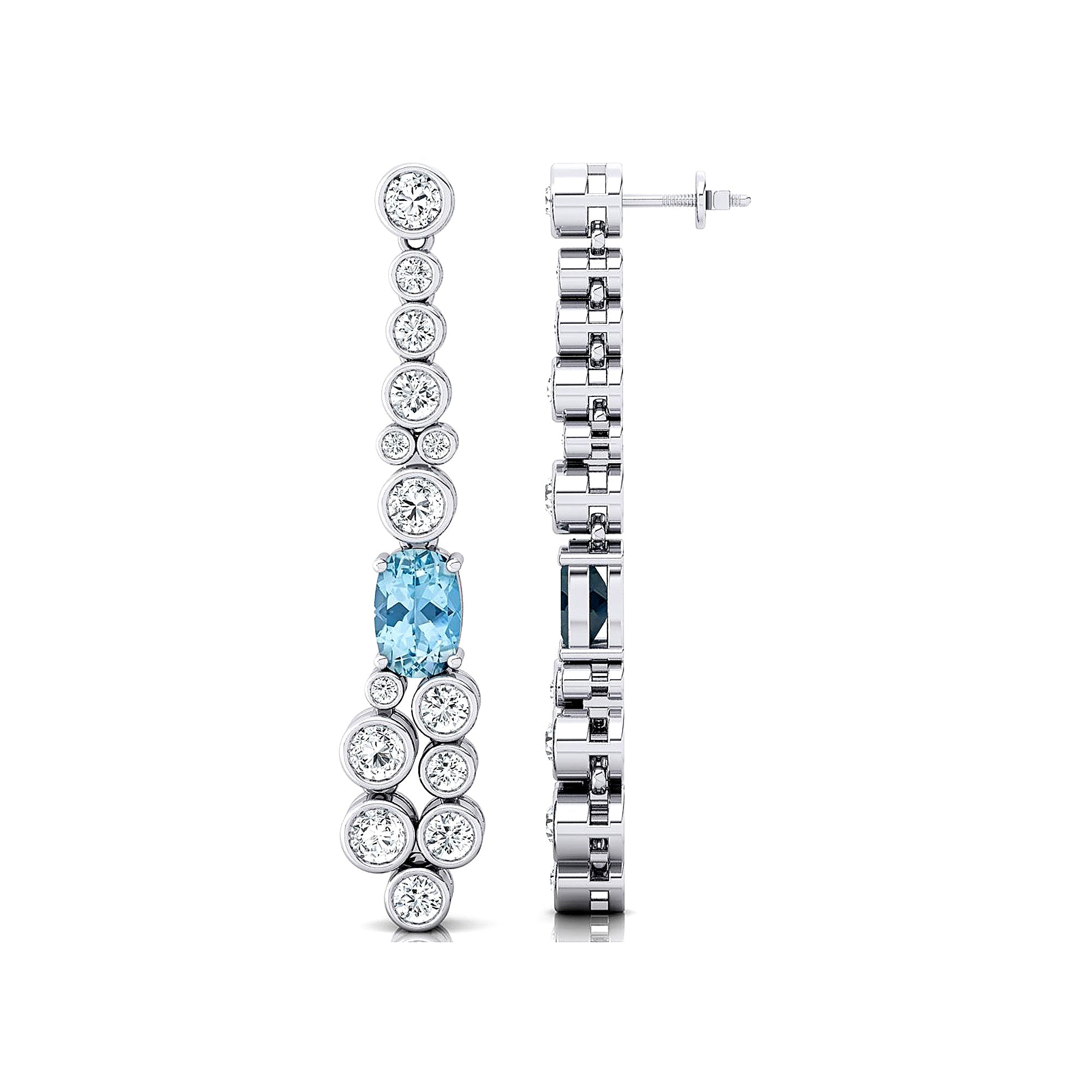 Elongated Cushion Aquamarine Bezel Set Diamond Drop Earrings - GeumJewels