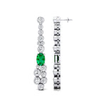 Elongated Cushion Emerald Bezel Set Diamond Drop Earrings - GeumJewels