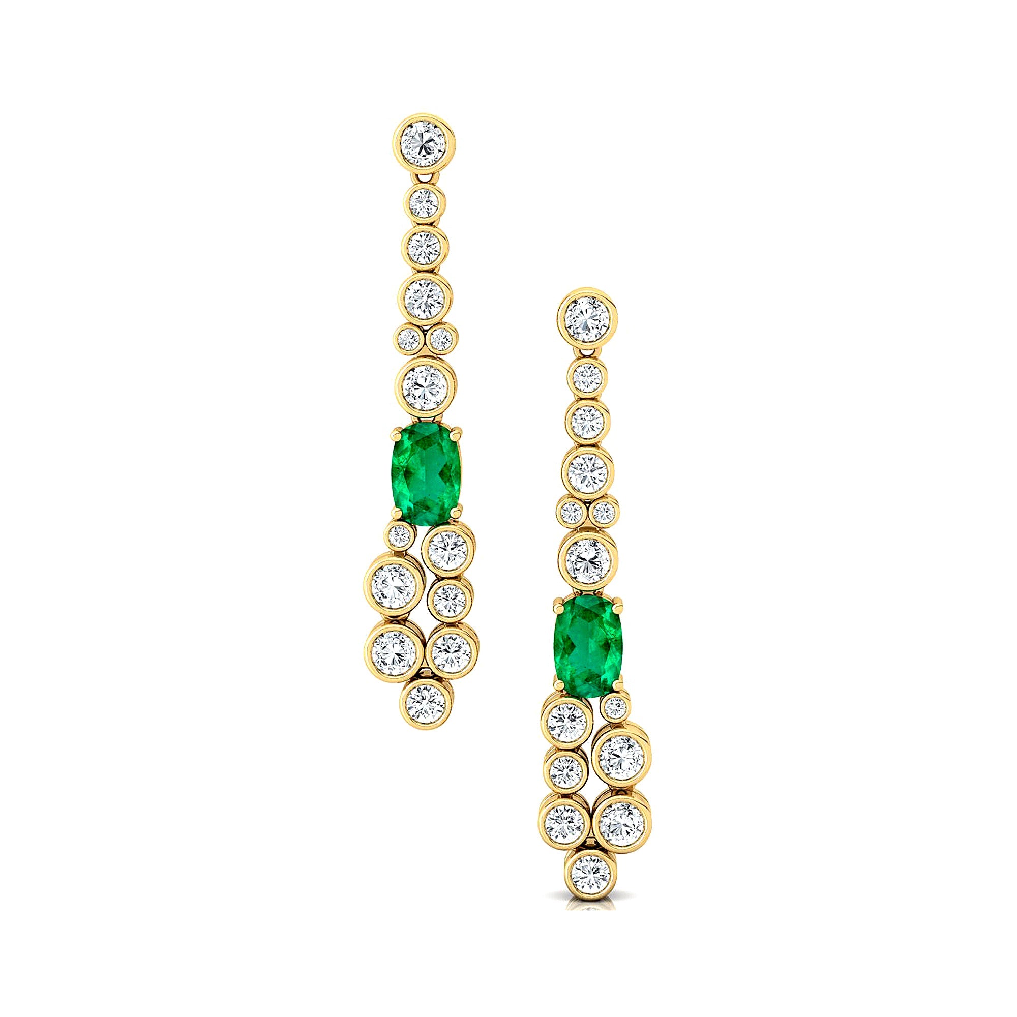 Elongated Cushion Emerald Bezel Set Diamond Drop Earrings - GeumJewels