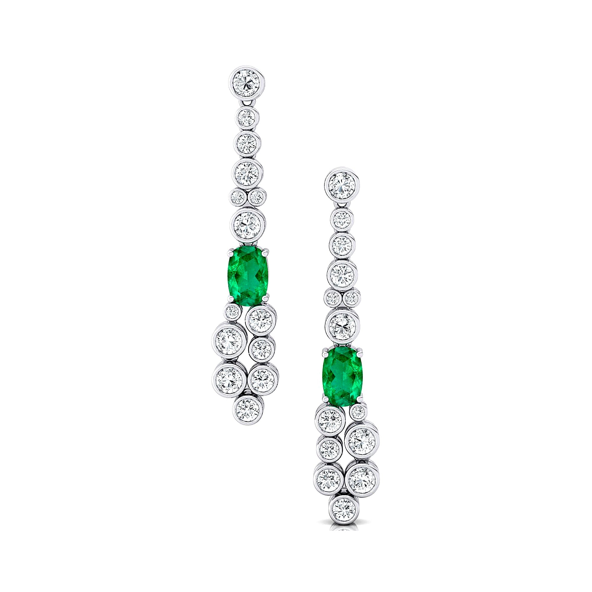 Elongated Cushion Emerald Bezel Set Diamond Drop Earrings - GeumJewels