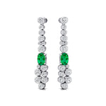 Elongated Cushion Emerald Bezel Set Diamond Drop Earrings - GeumJewels
