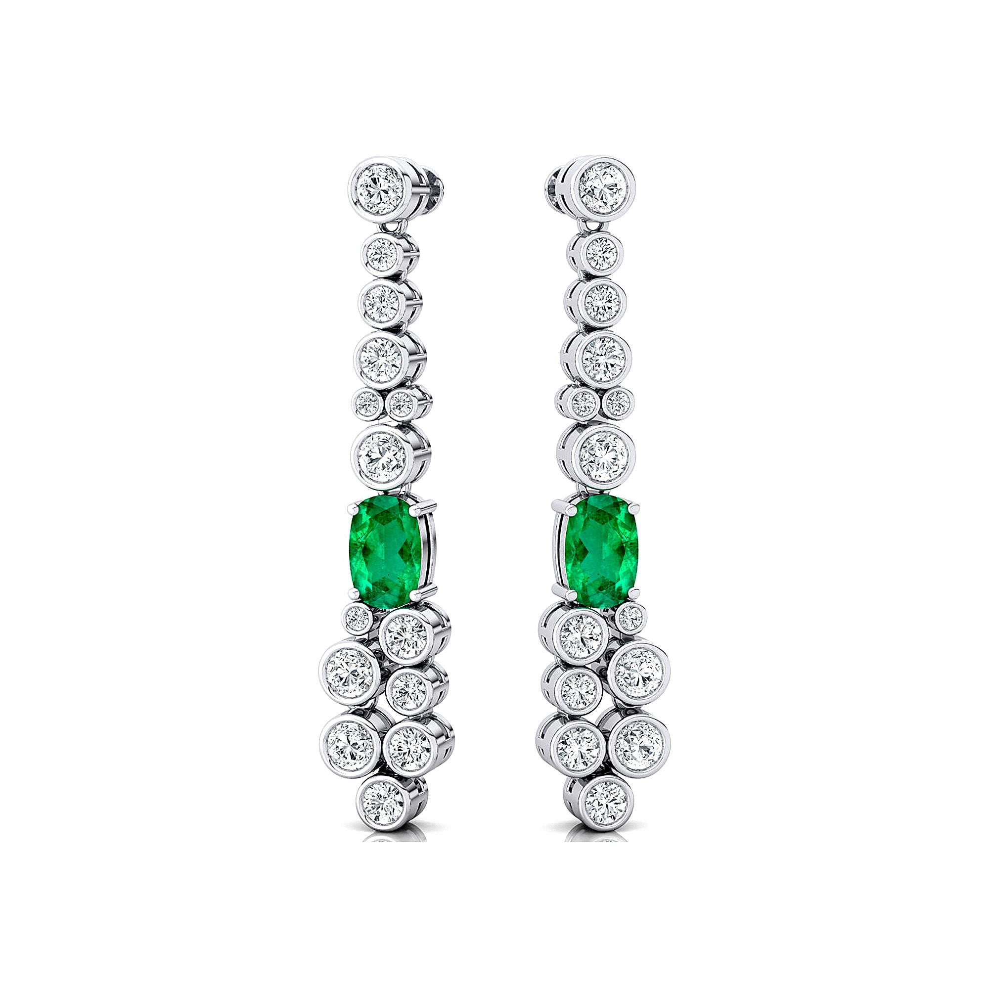 Elongated Cushion Emerald Bezel Set Diamond Drop Earrings - GeumJewels