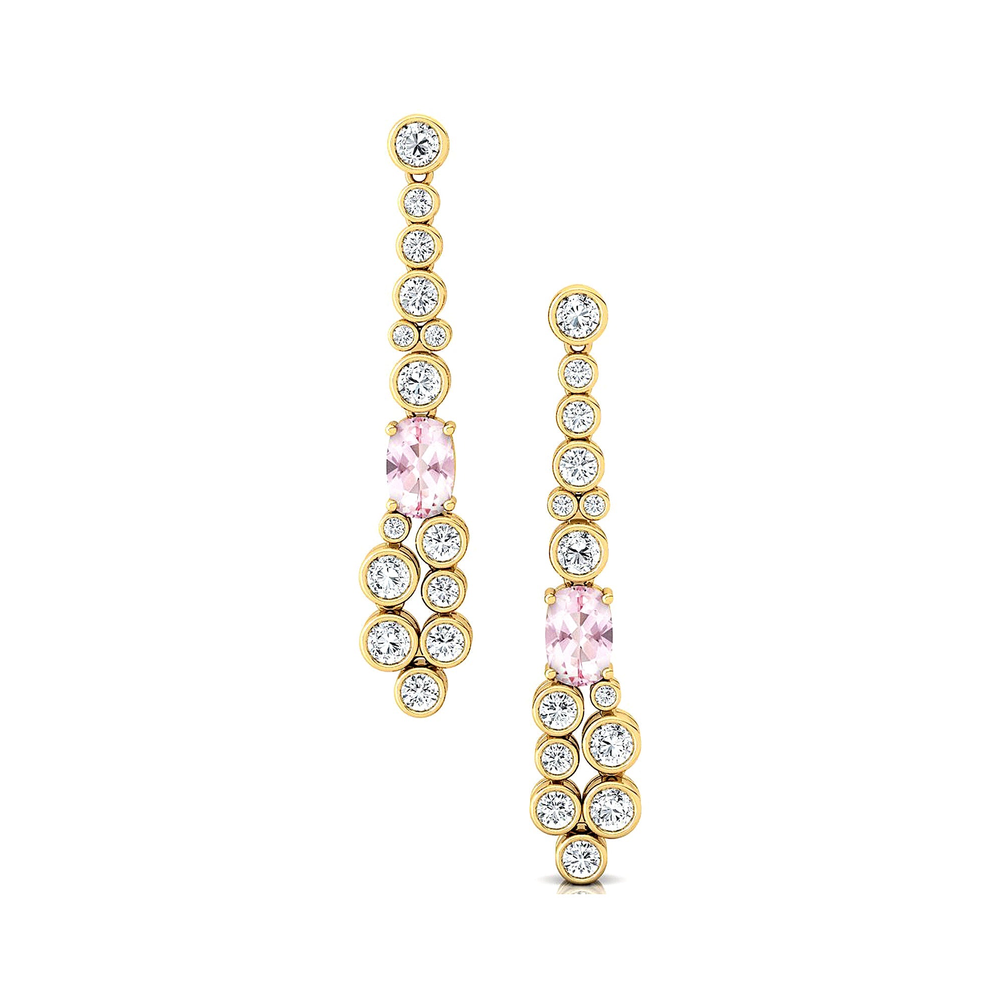 Elongated Cushion Morganite Bezel Set Diamond Drop Earrings - GeumJewels