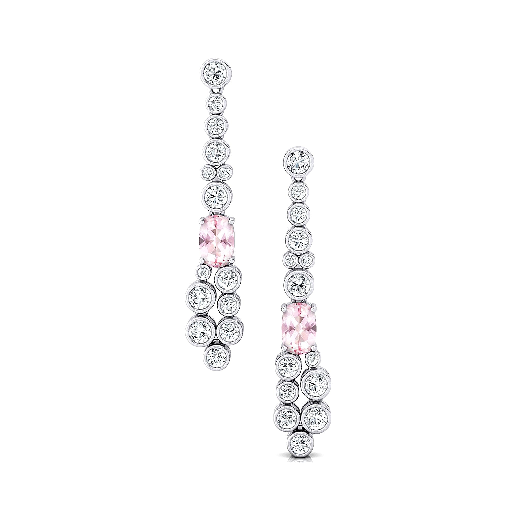 Elongated Cushion Morganite Bezel Set Diamond Drop Earrings - GeumJewels