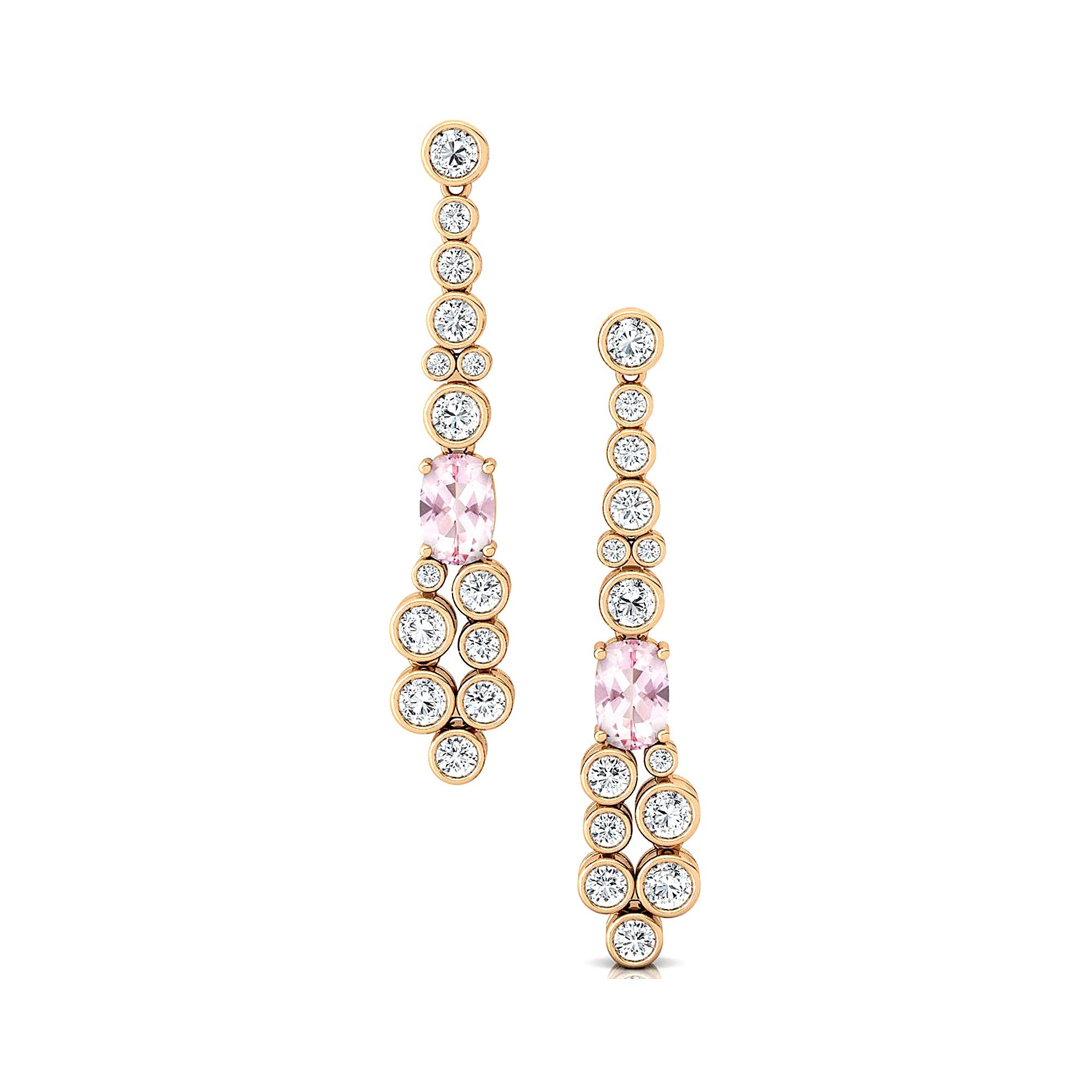 Elongated Cushion Morganite Bezel Set Diamond Drop Earrings - GeumJewels