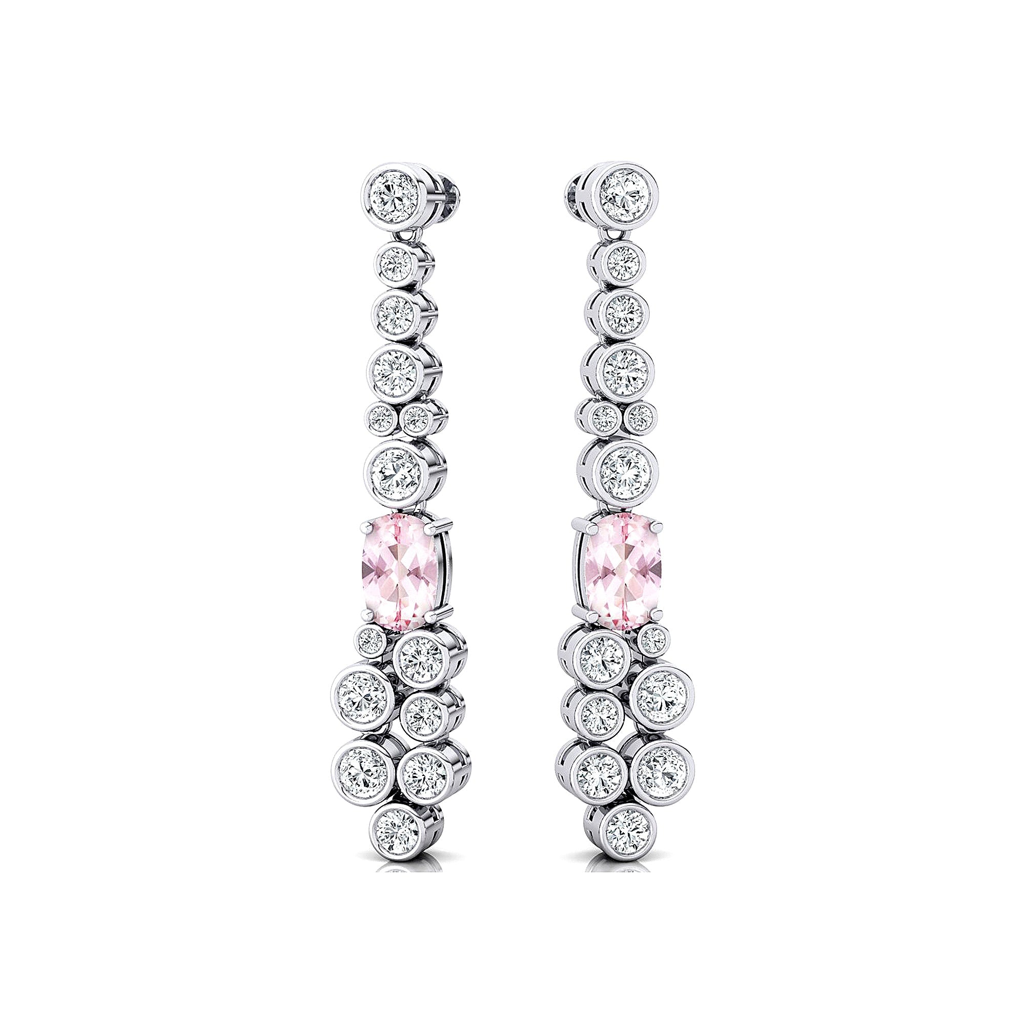Elongated Cushion Morganite Bezel Set Diamond Drop Earrings - GeumJewels