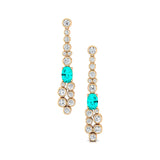 Elongated Cushion Paraiba Tourmaline Bezel Set Diamond Drop Earrings - GeumJewels