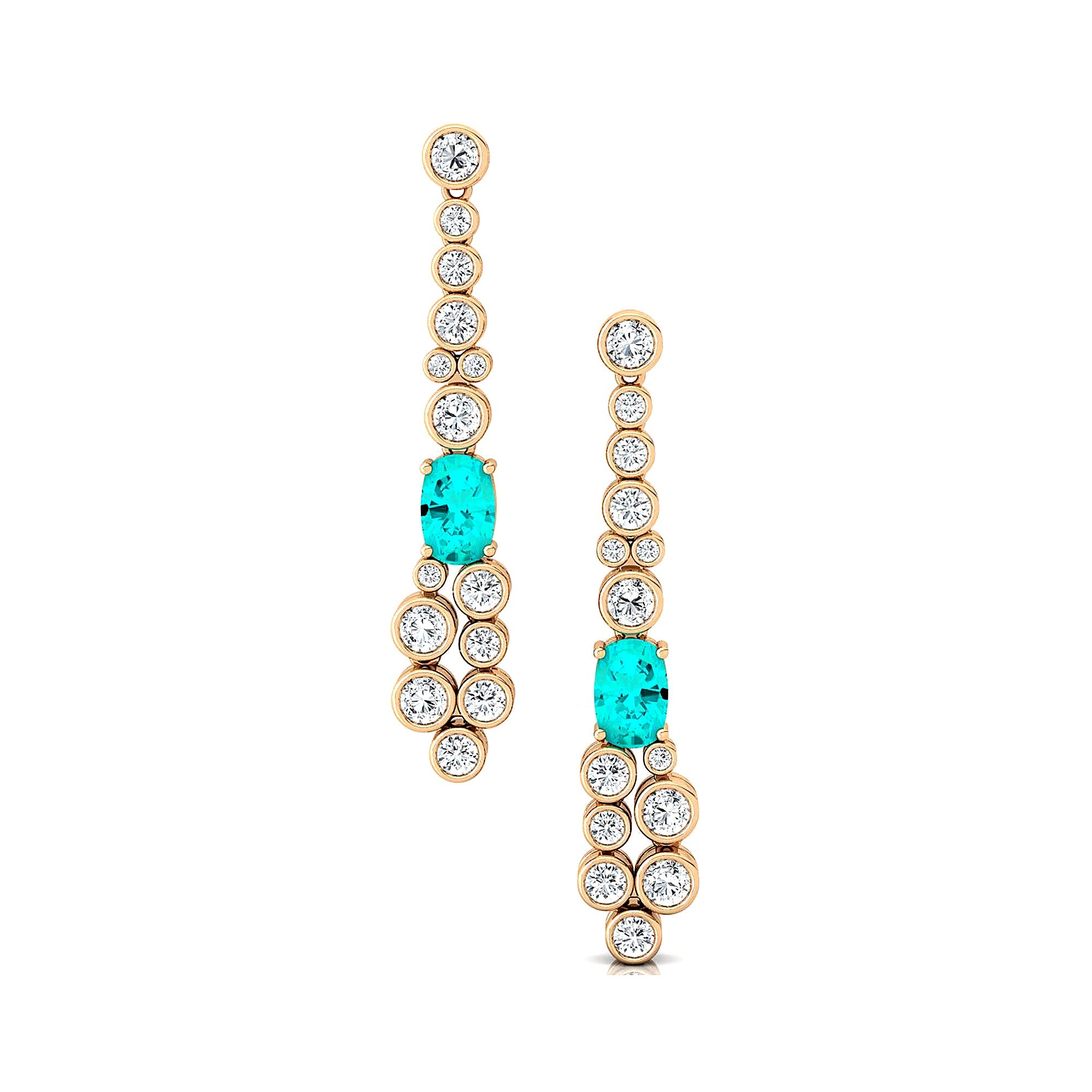 Elongated Cushion Paraiba Tourmaline Bezel Set Diamond Drop Earrings - GeumJewels