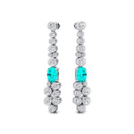 Elongated Cushion Paraiba Tourmaline Bezel Set Diamond Drop Earrings - GeumJewels