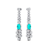 Elongated Cushion Paraiba Tourmaline Bezel Set Diamond Drop Earrings - GeumJewels