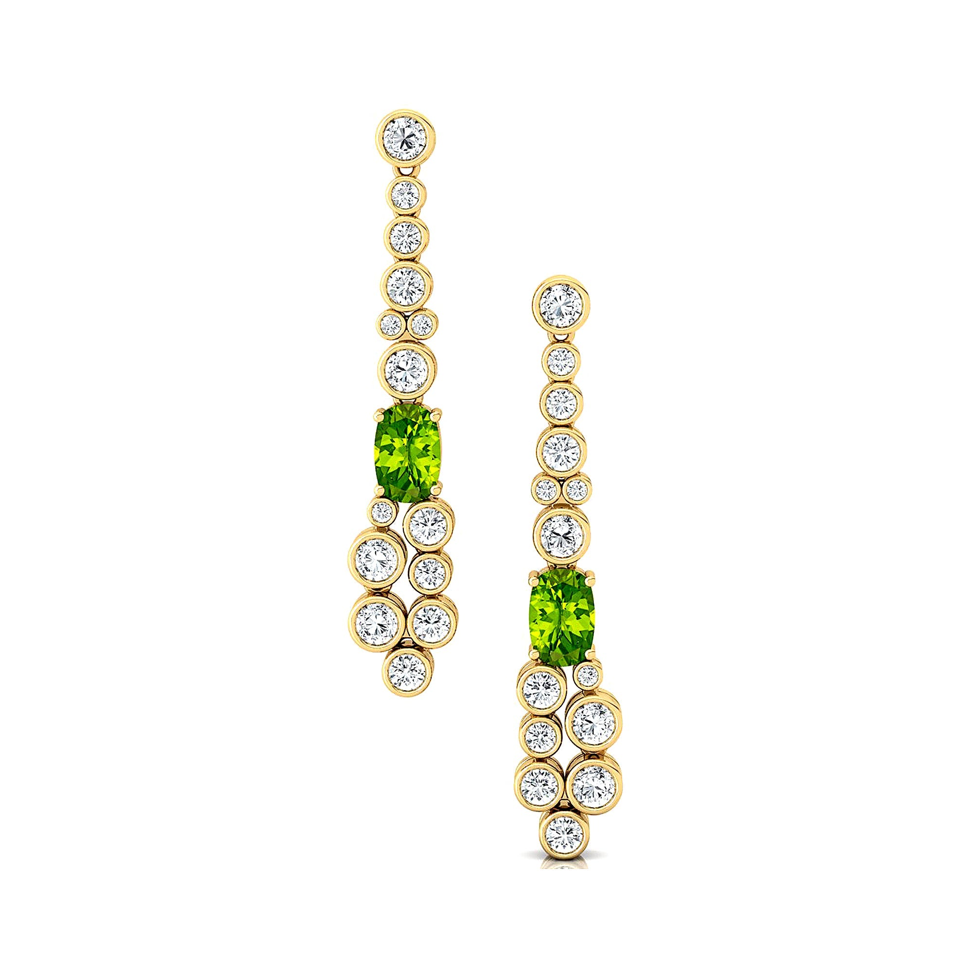 Elongated Cushion Peridot Bezel Set Diamond Drop Earrings - GeumJewels