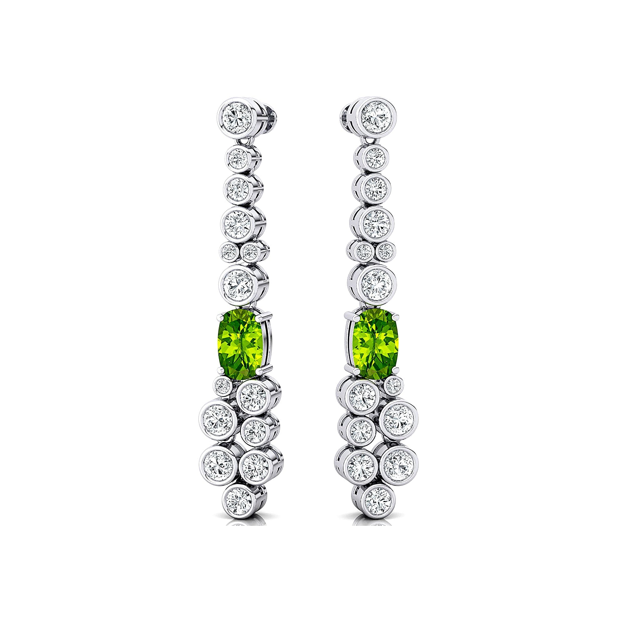 Elongated Cushion Peridot Bezel Set Diamond Drop Earrings - GeumJewels