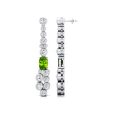 Elongated Cushion Peridot Bezel Set Diamond Drop Earrings - GeumJewels