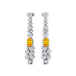 Elongated Cushion Yellow Sapphire Bezel Set Diamond Drop Earrings - GeumJewels