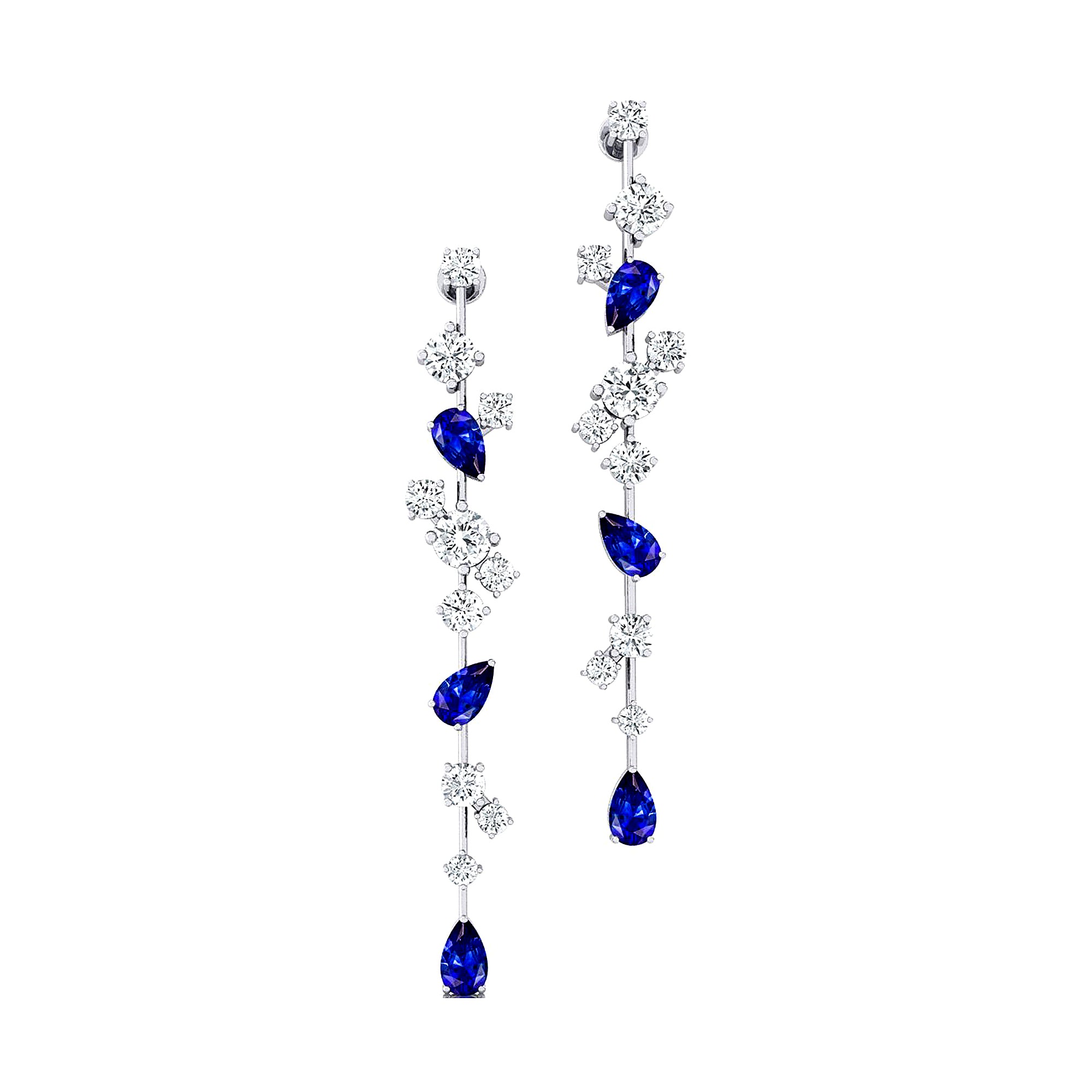 Fancy Blue Sapphire Cluster Drop Earrings - GeumJewels