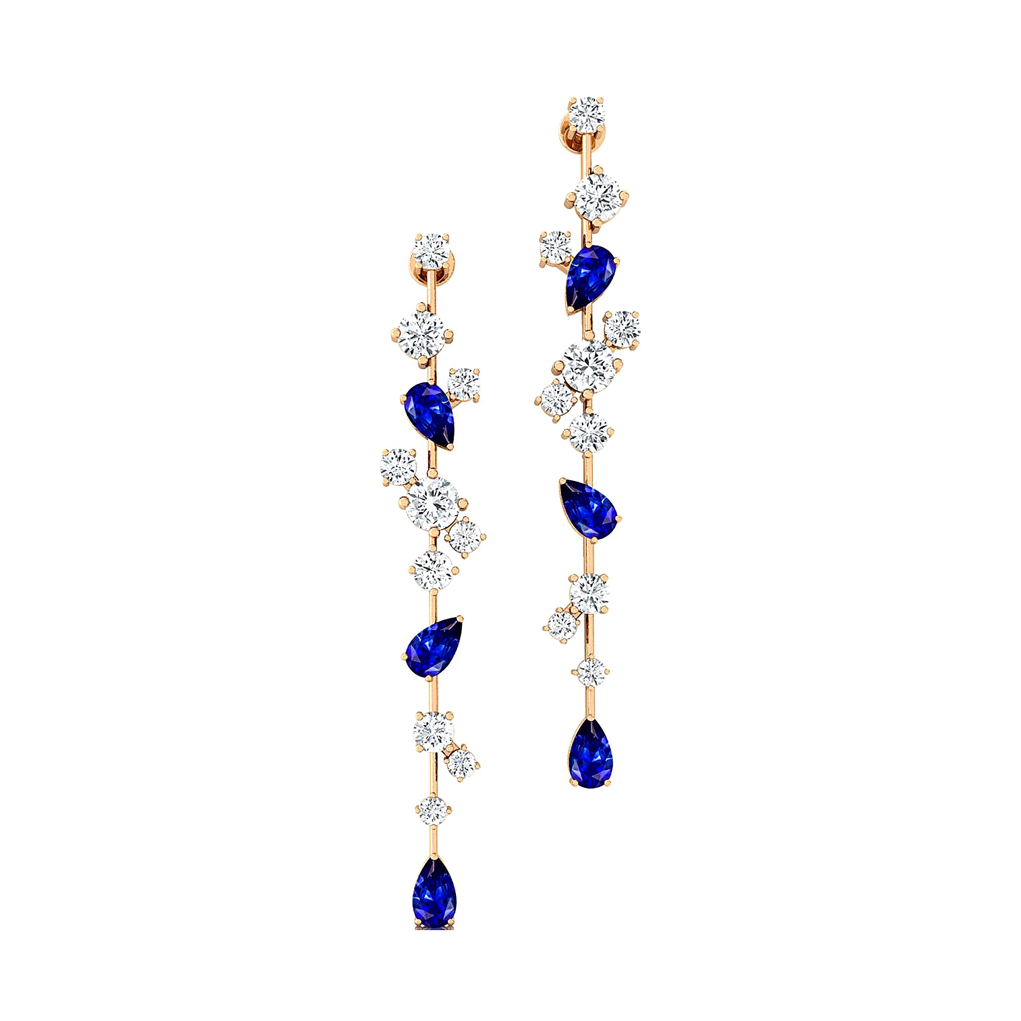 Fancy Blue Sapphire Cluster Drop Earrings - GeumJewels