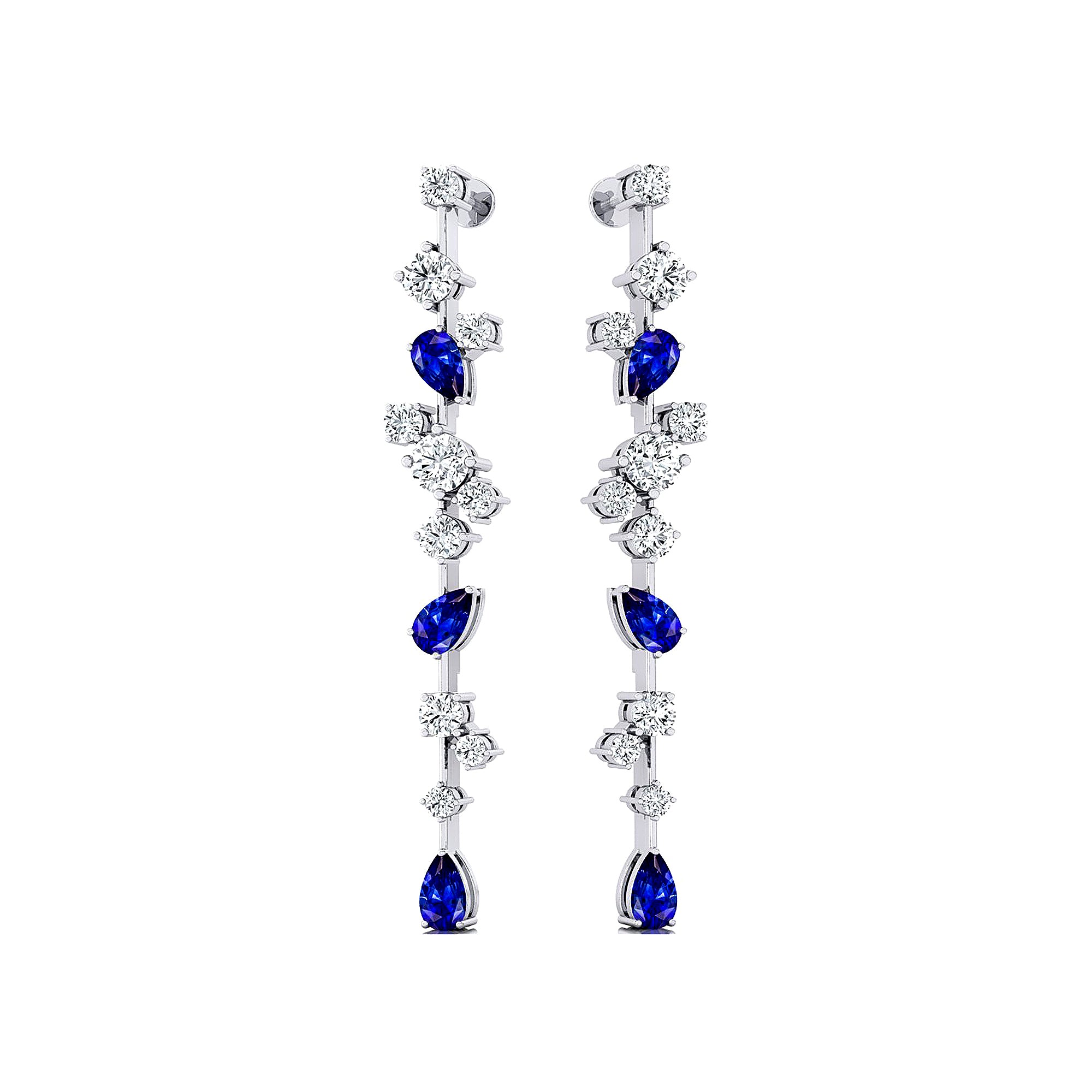 Fancy Blue Sapphire Cluster Drop Earrings - GeumJewels