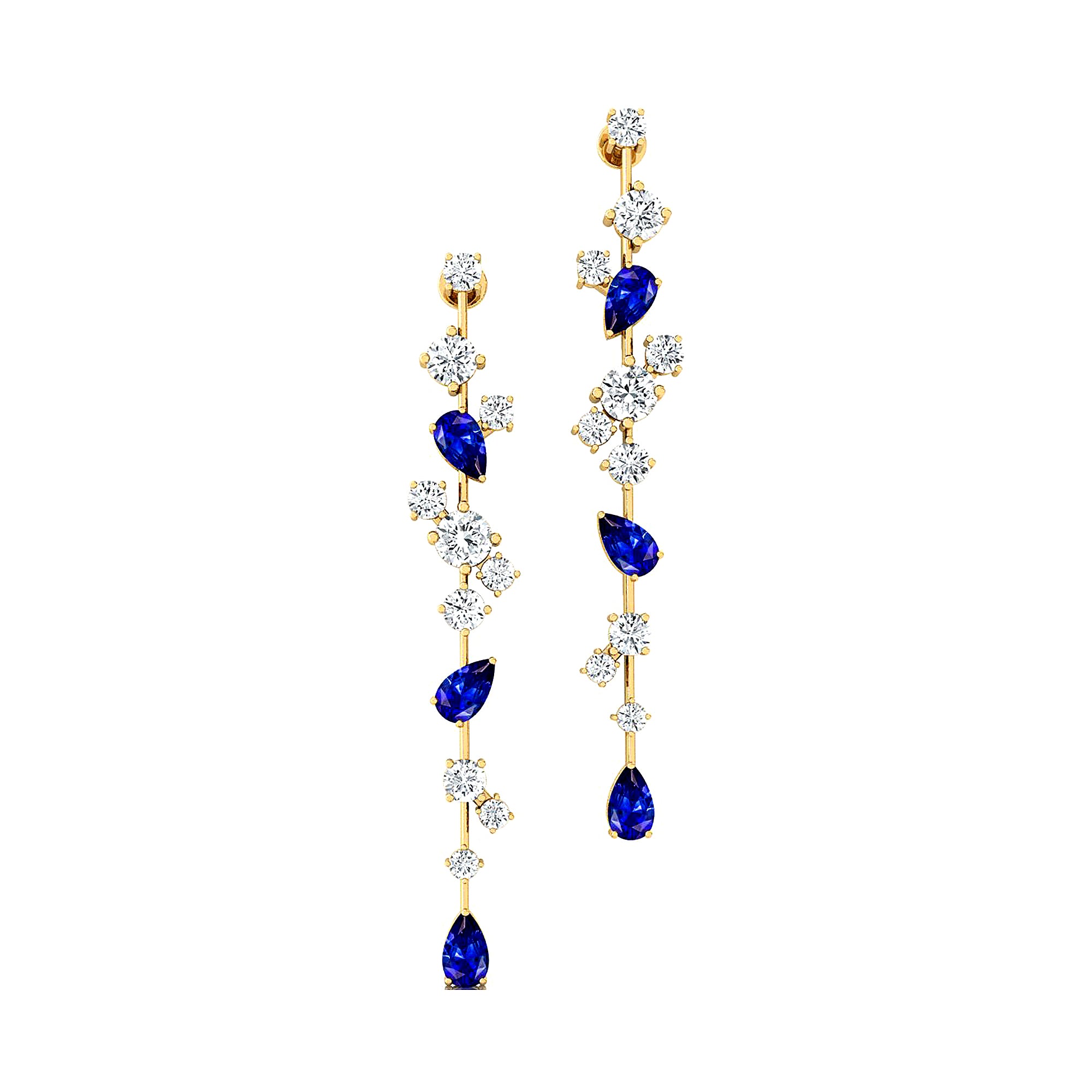 Fancy Blue Sapphire Cluster Drop Earrings - GeumJewels