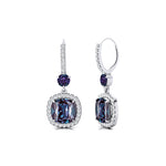 Halo Diamond Cushion Cut Alexandrite Dangle Earrings - GeumJewels