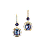 Halo Diamond Cushion Cut Alexandrite Dangle Earrings - GeumJewels