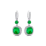 Halo Diamond Cushion Cut Emerald Dangle Earrings - GeumJewels