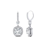 Halo Diamond Cushion Cut Lab Diamond Dangle Earrings - GeumJewels