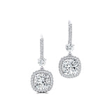 Halo Diamond Cushion Cut Lab Diamond Dangle Earrings - GeumJewels